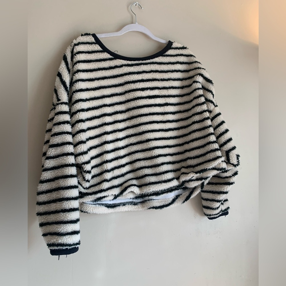 Free People Black White Striped Sweater Pullover Top Fleece Women Size M Shirt